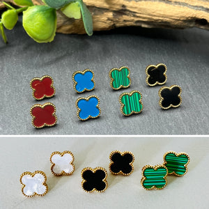 Crimped Edge Clover Studs in Pearl, Red, Blue,Green & Black