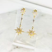 Load image into Gallery viewer, Gold Double Star Drop Earrings