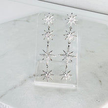 Load image into Gallery viewer, Long Drop Silver Diamanté Star Earrings