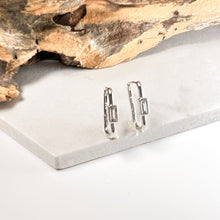 Load image into Gallery viewer, Rectangular Silver Earrings With Baguette Detail