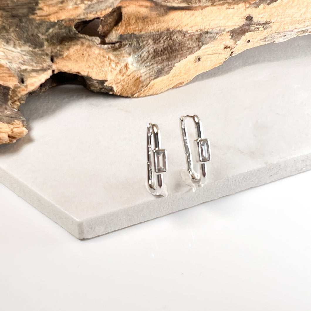 Rectangular Silver Earrings With Baguette Detail
