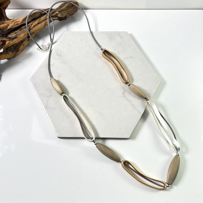 Long Necklace with Gold & Silver Sections