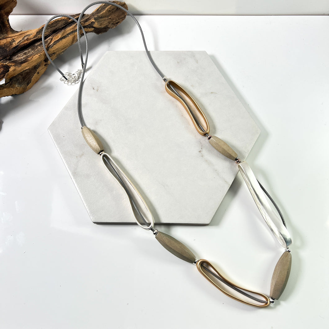 Long Necklace with Gold & Silver Sections
