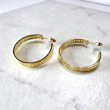Load image into Gallery viewer, Gold Fretwork Hoops