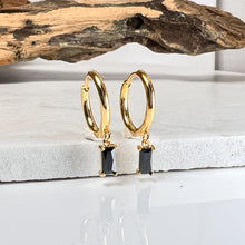 Load image into Gallery viewer, Gold Hoop with Black Baguette Drop
