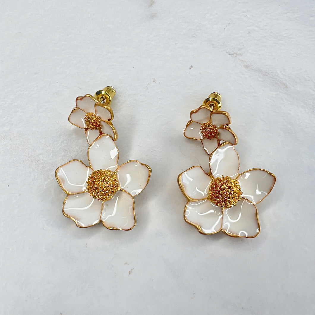 White Enamel Flower Earrings