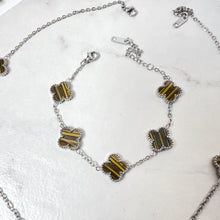 Load image into Gallery viewer, Silver Tiger Eye Clover Bracelet