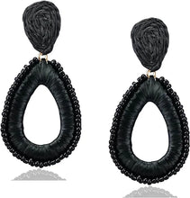 Load image into Gallery viewer, Black Raffia Drop Earrings