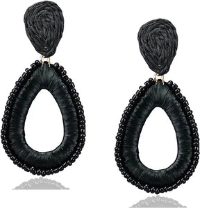 Black Raffia Drop Earrings