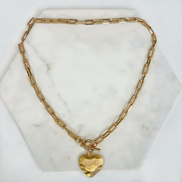 Gold Hammered Heart Chain Necklace