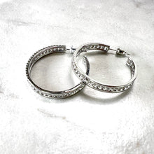 Load image into Gallery viewer, Silver Fretwork Hoops