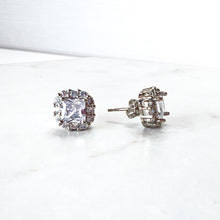Load image into Gallery viewer, Square Cut Halo Surround Diamanté Studs