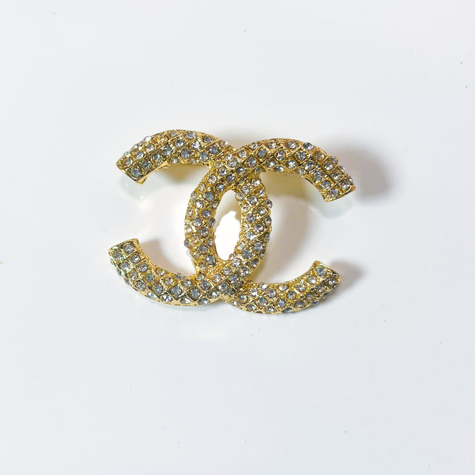 Large Gold CC Diamanté Brooch