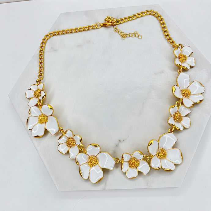 White Enamel Flower Necklace