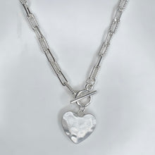 Load image into Gallery viewer, Silver Hammered Heart Chain Necklace