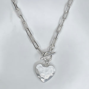 Silver Hammered Heart Chain Necklace