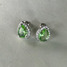 Load image into Gallery viewer, Pale Green Pear Diamanté Studs