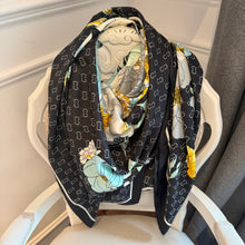 Load image into Gallery viewer, Large Silky Black Floral Scarf