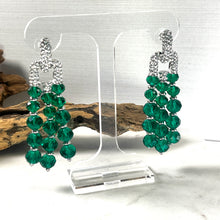 Load image into Gallery viewer, Diamante &amp; Green Crystal Drop Earrings