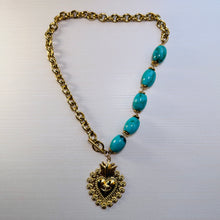 Load image into Gallery viewer, Heart Necklace with Turquoise Beads