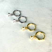 Load image into Gallery viewer, Tiny Drop Stone Huggie Hoops