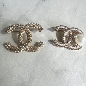 Gold and Pearl CC Brooch