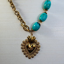 Load image into Gallery viewer, Heart Necklace with Turquoise Beads