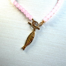 Load image into Gallery viewer, Pale Pink Quartz Bead Fish Necklace
