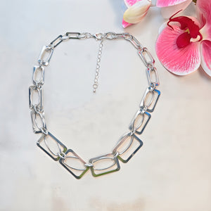 Silver Geometric Link Necklace