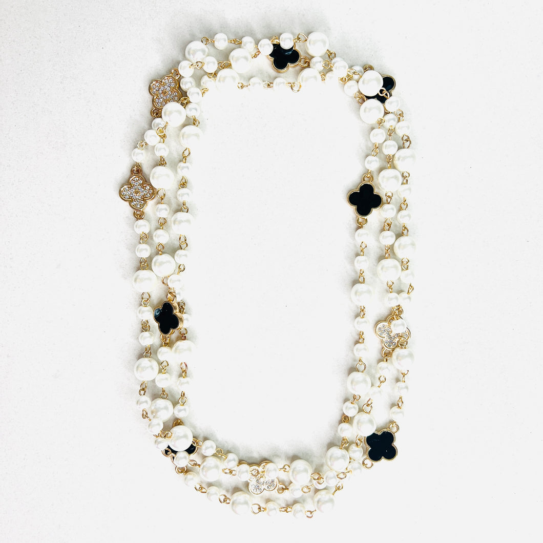 Versatile Black & White Enamel Clover Necklace