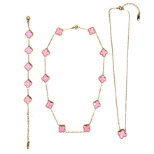Load image into Gallery viewer, Crimped Edge Pink Clover Necklace