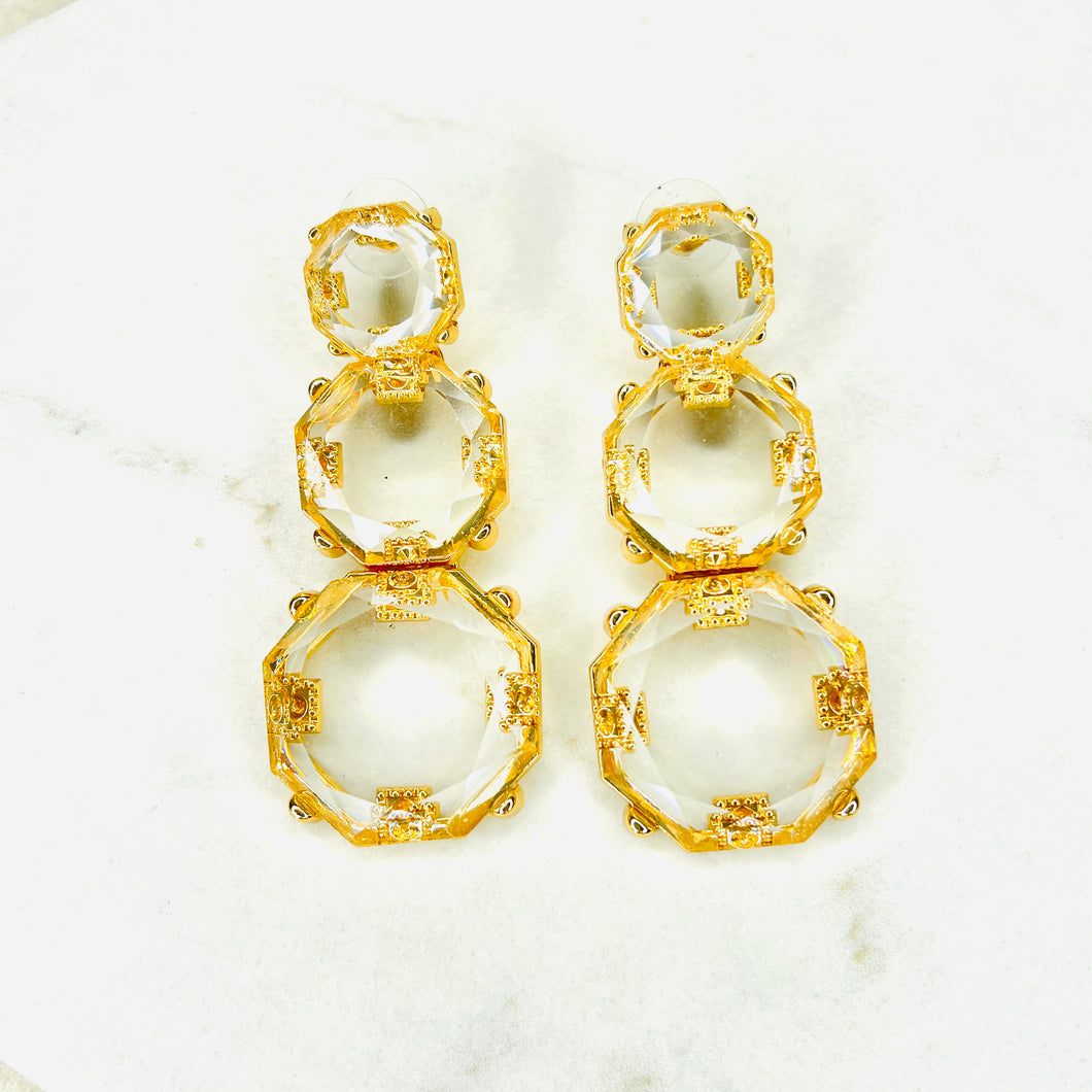 Clear Triple Stone Drop Earrings