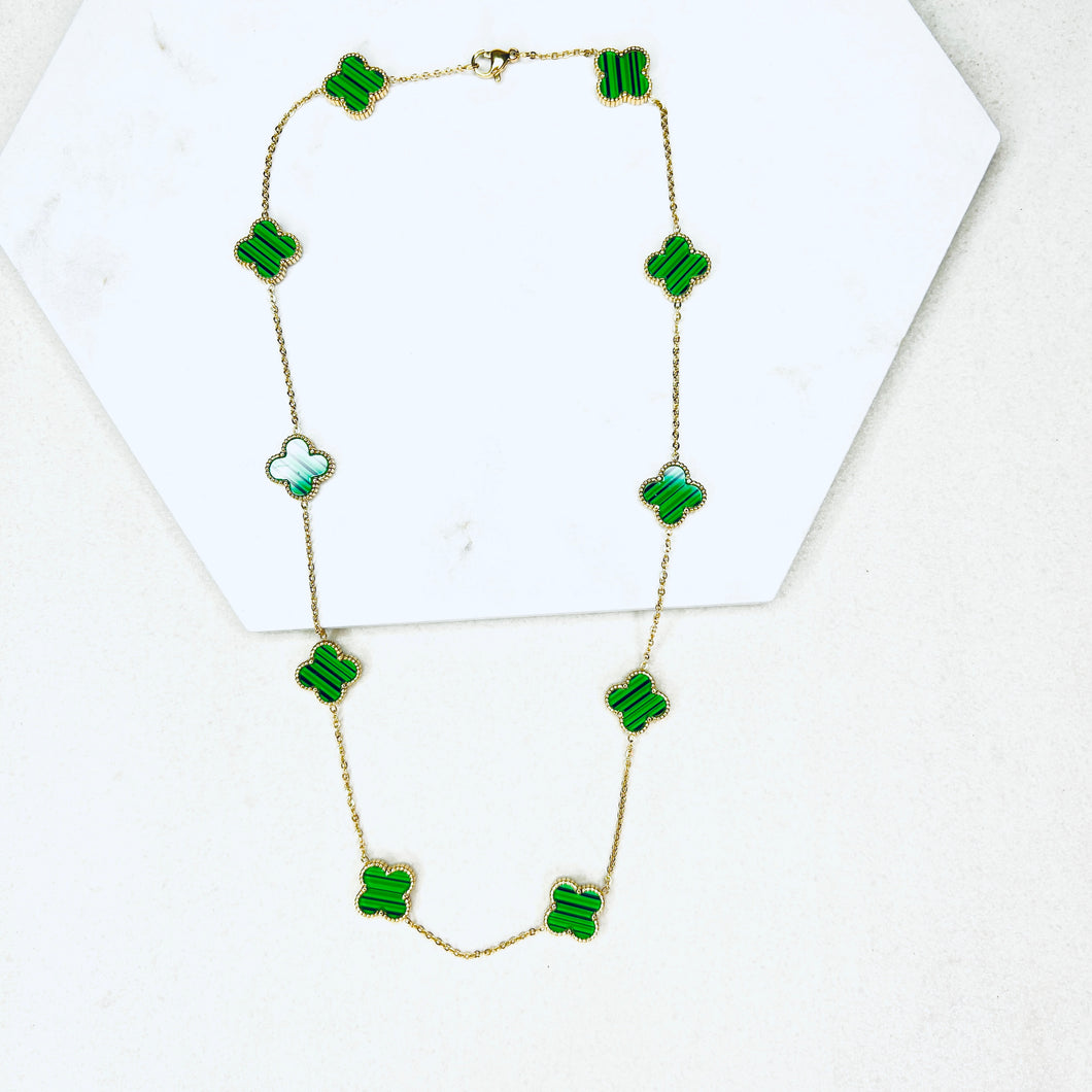 Crimped Edge Green Clover necklace