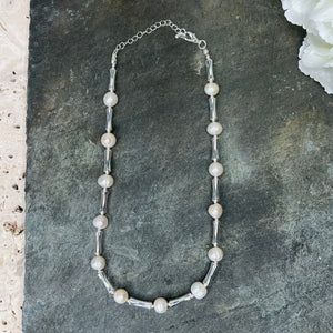 Pearl and Silver Links Necklace