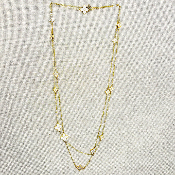 Extra Long Pearl and Gold Blossom Necklace McTavish Collection