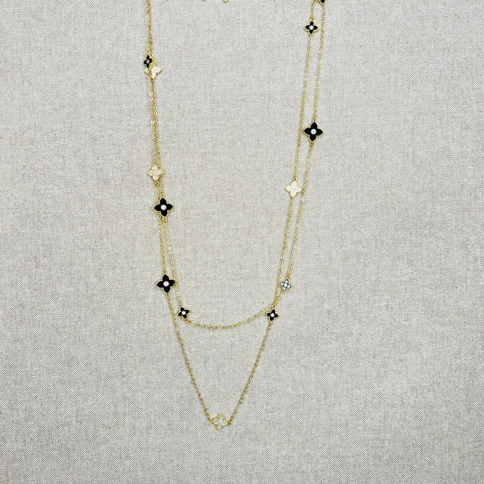 Extra Long Black & Gold Blossom Necklace McTavish Collection