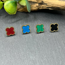 Load image into Gallery viewer, Crimped Edge Clover Studs in Pearl, Red, Blue,Green &amp; Black