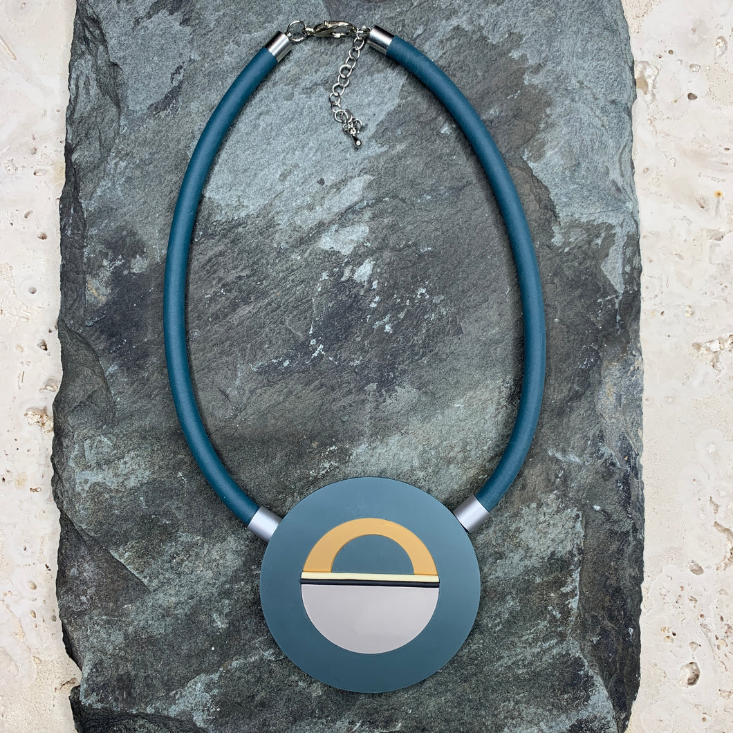 Neoprene Necklace with Abstract Disc Design
