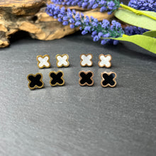 Load image into Gallery viewer, Black &amp; Pearl Clover Studs