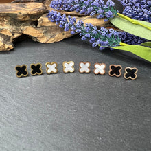 Load image into Gallery viewer, Black &amp; Pearl Clover Studs