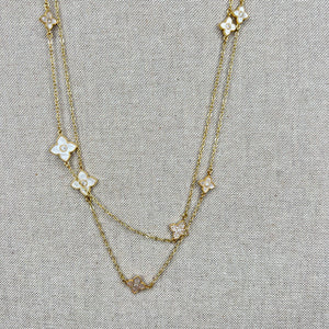 Extra Long Pearl and Gold Blossom Necklace